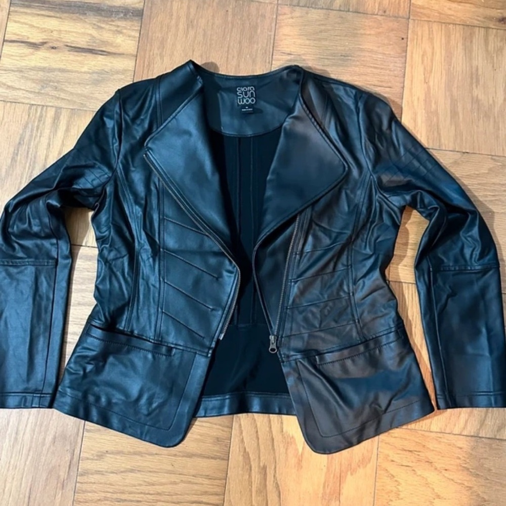 Cynthia Rowley Black Faux Leather Moto-Style Jacket